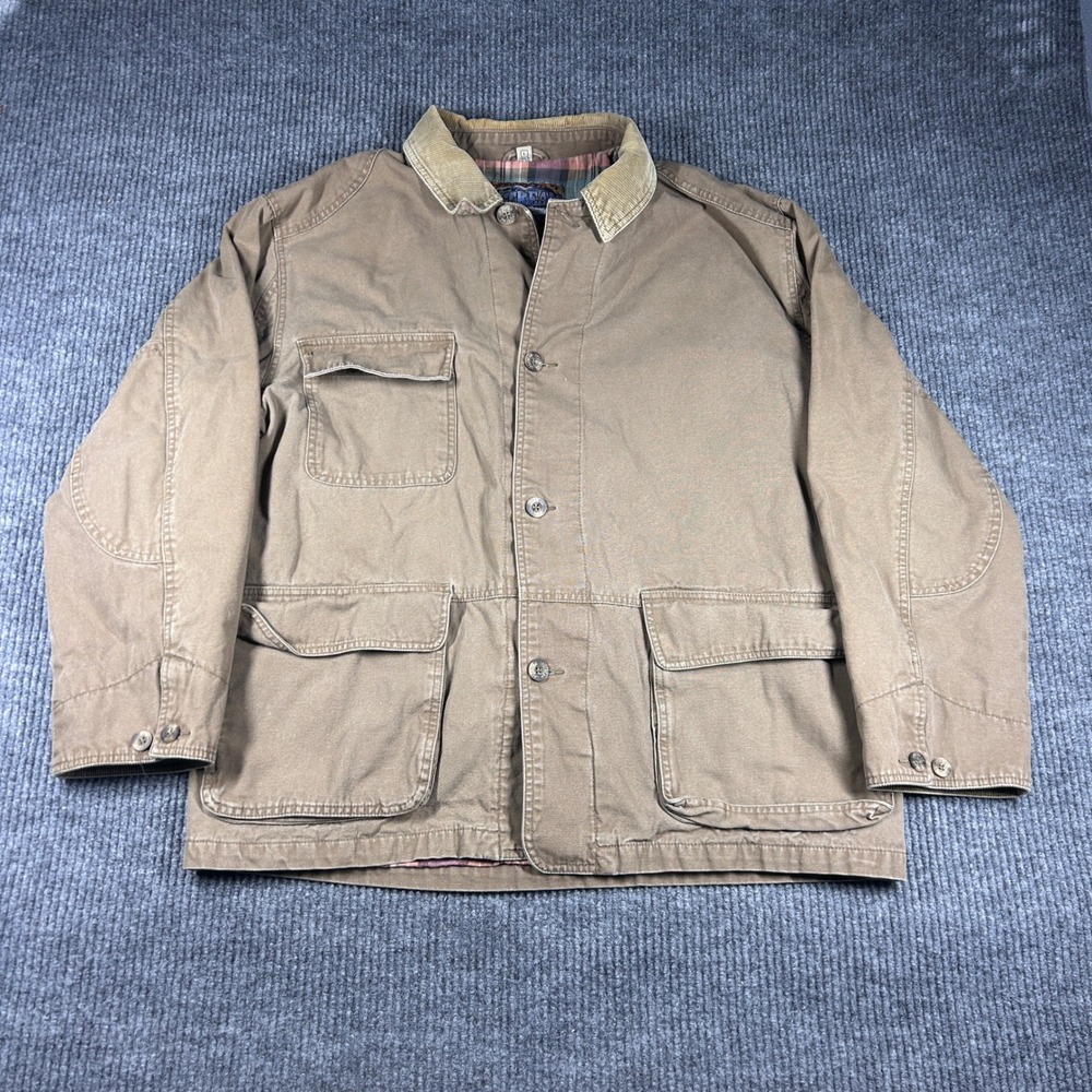 Dunbrooke Upstream Jacket Men's L‎ Brown Canvas Barn Plaid Lined Corduroy Collar
